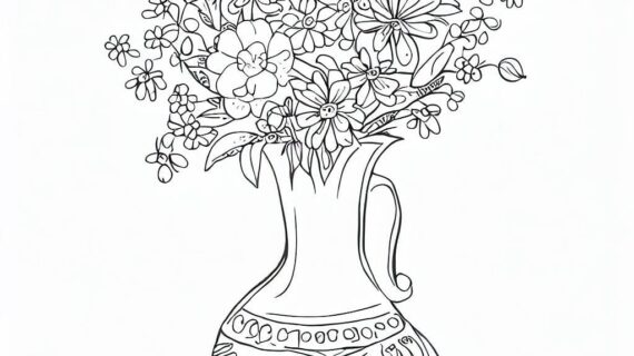 Dibujo para colorear de un jarrón lleno de flores