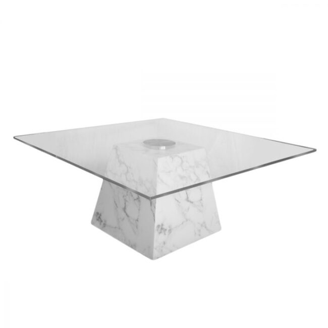 Mesa de Centro de Cristal con base de Mármol-lateral